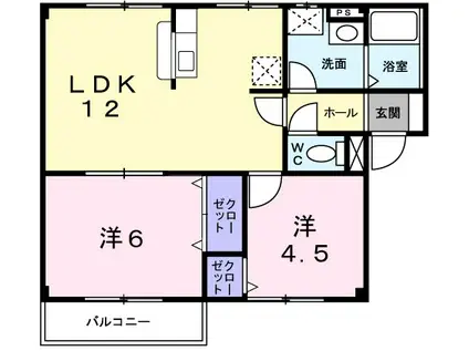 スカイハイツ王塚台(2LDK/2階)の間取り写真