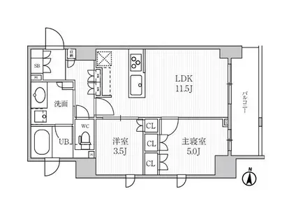シーズンフラッツ菊川(2LDK/2階)の間取り写真