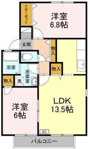 ルミナス山城 B(2LDK/2階)の間取り写真