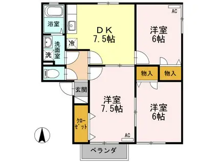 プリエール宮前 B棟(3DK/2階)の間取り写真