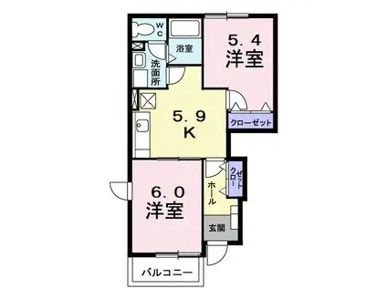 ベルドミール(2K/1階)の間取り写真
