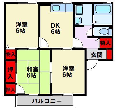 ポサーダ中尾B棟(2LK/1階)の間取り写真