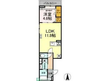 セレスティア大谷田II(1LDK/3階)の間取り写真