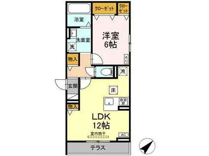 D-AVANCEつつじが丘II(1LDK/1階)の間取り写真