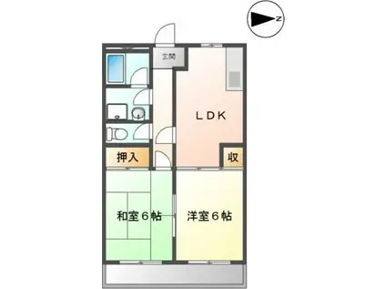 シャトーエルク(2DK/2階)の間取り写真