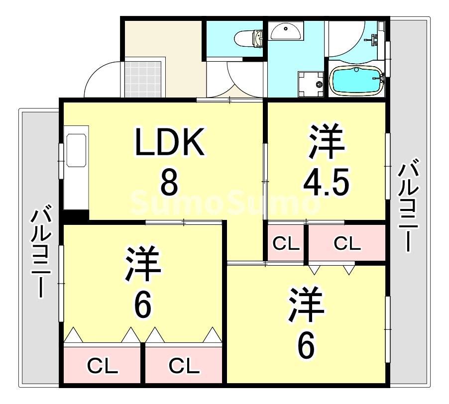 東田マンション(3LDK/4階)の間取り写真