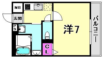 シュマンセプト 神戸(1K/1階)の間取り写真