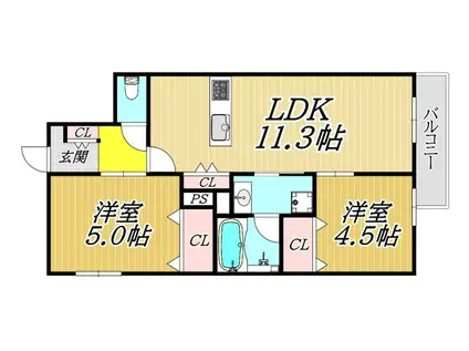 MAISON BONHEUR(2LDK/2階)の間取り写真