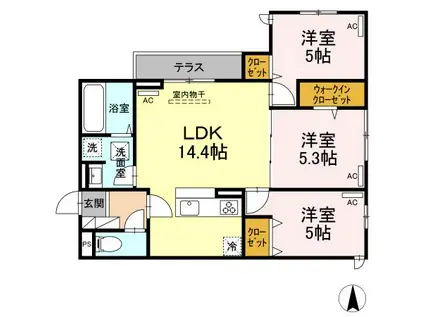 セレスティア南烏山(3LDK/1階)の間取り写真