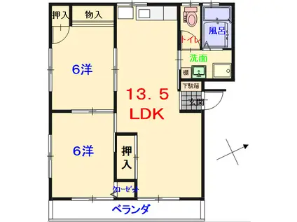 ハイム山陽(2LDK/2階)の間取り写真