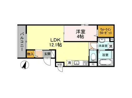 ディアコート住吉本町(1LDK/2階)の間取り写真