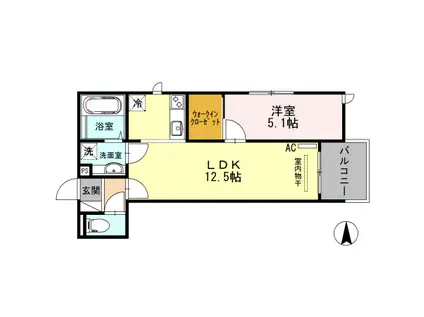 カーサフォレスタ塚口(1LDK/1階)の間取り写真