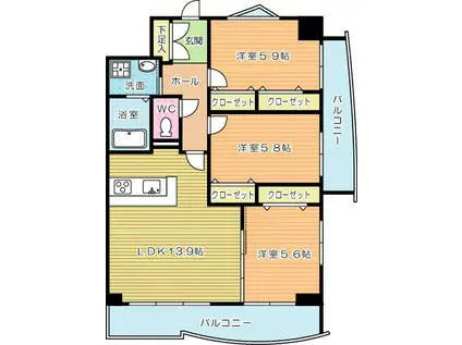 VERDE大手町(3LDK/3階)の間取り写真