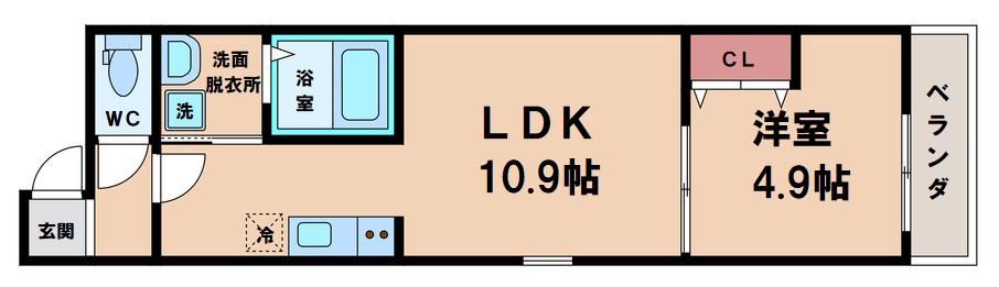 フジパレス遠里小野ウエスト(1LDK/1階)の間取り写真