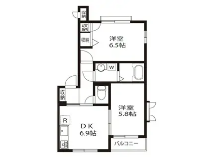 フラッツヒルA(2DK/1階)の間取り写真