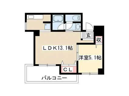 ガーデンハイツオギー(1LDK/4階)の間取り写真