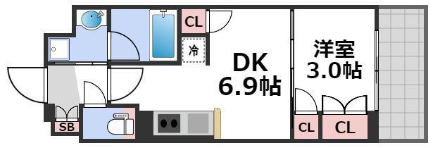 アーバネックス 大阪城北(1DK/3階)の間取り写真