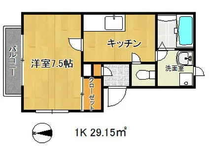 中山手ガーデンハウスC棟(1DK/2階)の間取り写真
