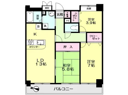 ラ・ヴィラヴェルデ平塚(3LDK/7階)の間取り写真
