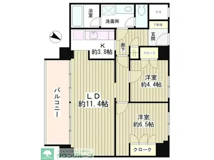 リバー&タワー(2LDK/4階)の間取り写真