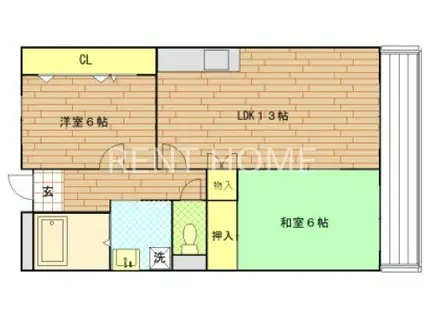 バンシャイン法善寺(2LDK/2階)の間取り写真