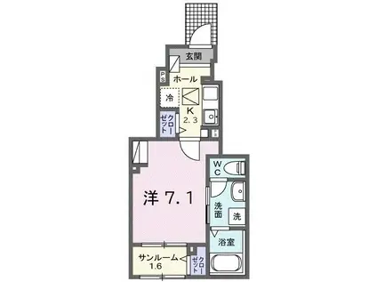 プラン デ エピ(1K/1階)の間取り写真