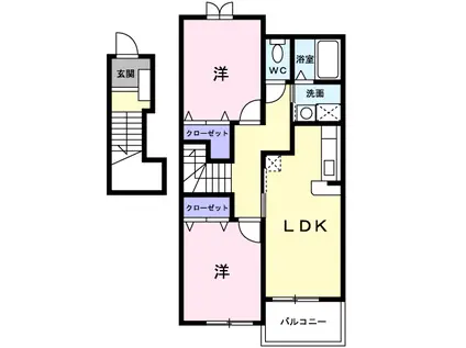 グリ一ンコ一トB棟(2LDK/2階)の間取り写真
