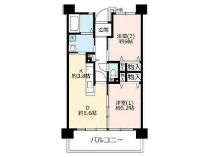 UR浜甲子園なぎさ街 26号棟(2LDK/2階)の間取り写真