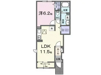 ル・ボヌール三木VIII(1LDK/1階)の間取り写真