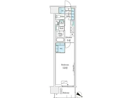 新交通ゆりかもめ 有明テニスの森駅 徒歩9分 15階建 築1年(1K/8階)の間取り写真