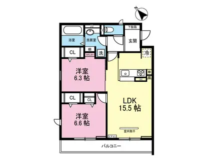 グリーンハイツB(2LDK/2階)の間取り写真