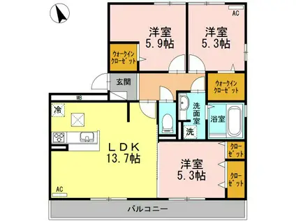 ラフィーナ(3LDK/1階)の間取り写真
