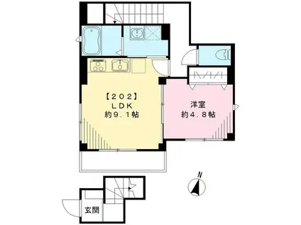 ソラーナ新宿(1LDK/2階)の間取り写真