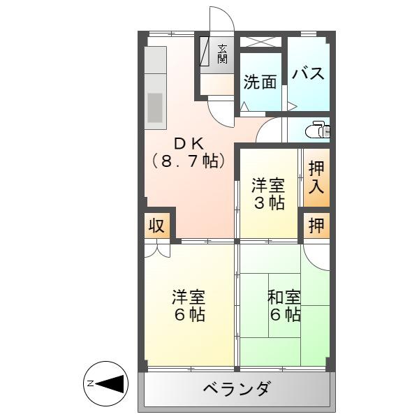ディスティーノ高富(3DK/3階)の間取り写真