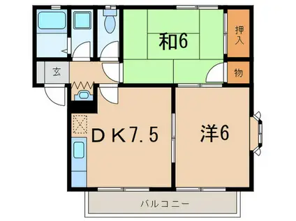 能登ハイツIII(2DK/1階)の間取り写真