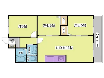 鈴蘭台ホワイトレジデンス(2SLDK/1階)の間取り写真