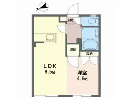 グリーンヒルズC(1LDK/1階)の間取り写真