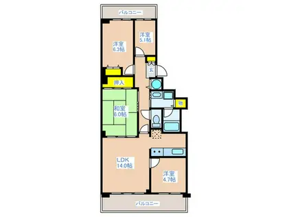 ローズハイツ八王子B棟(4LDK/4階)の間取り写真