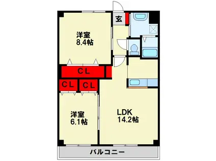 セントラルグランデ(2LDK/2階)の間取り写真