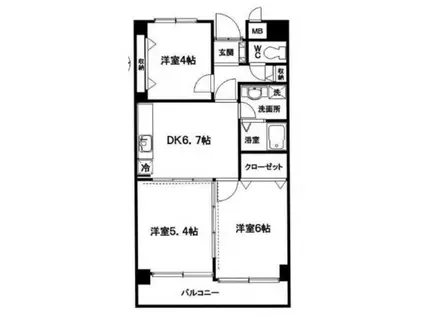 ライオンズシティ川口(3DK/4階)の間取り写真