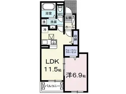 KASHIWA(1LDK/1階)の間取り写真