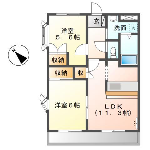 プラスパ・ダイトク(2LDK/1階)の間取り写真