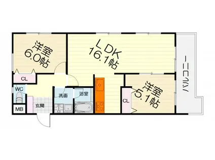 レスタ・ミ・コンフォーレ(2LDK/3階)の間取り写真