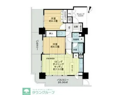 ライオンズステージ府中シティタワー(2LDK/22階)の間取り写真