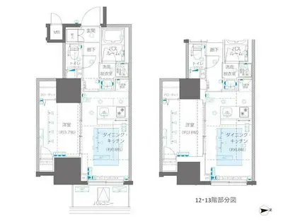 ズーム信濃町(1DK/13階)の間取り写真