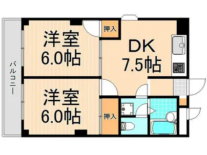 ジュネス東和第2(2DK/3階)の間取り写真