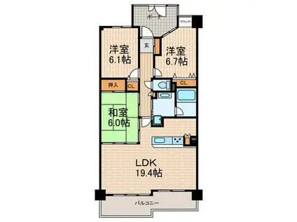 セントラル甲子園口1丁目イプシオン(3LDK/3階)の間取り写真