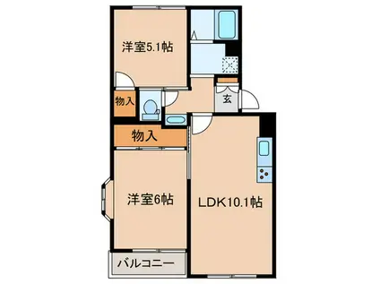 ビラ・ジュニペラスA棟(2LDK/2階)の間取り写真