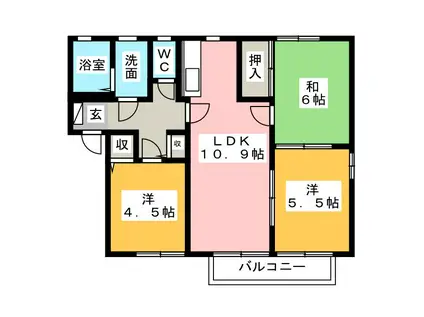 ディアスフローラB(3LDK/1階)の間取り写真