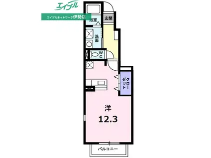 アポロUS A棟(ワンルーム/1階)の間取り写真